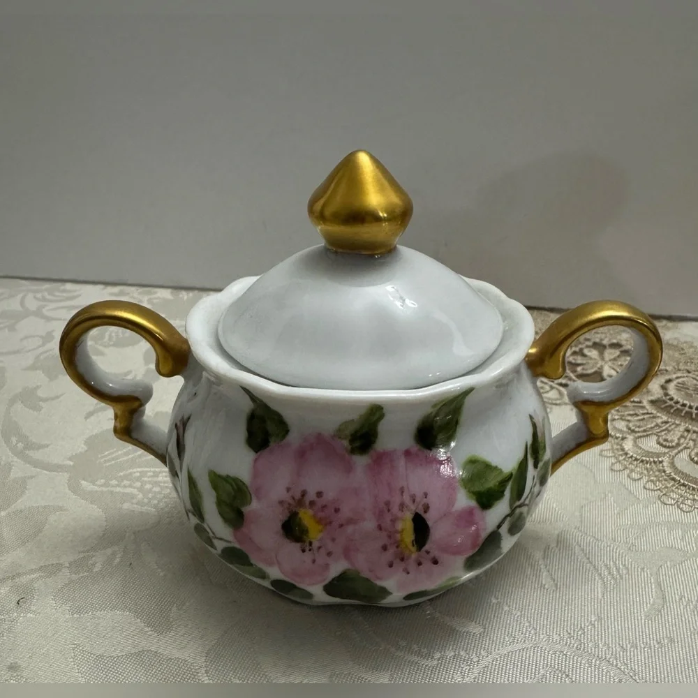 Vintage hand-painted creamer and sugar bowl set, porcelain (As-Is) by Edye 1971